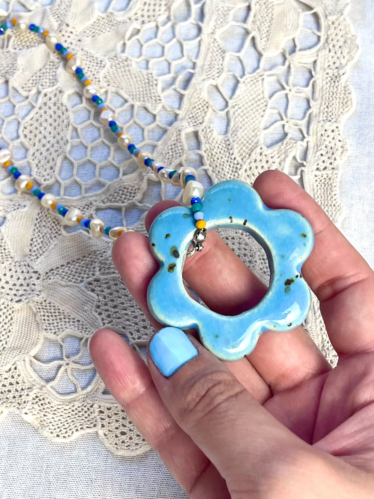 Pingente Flor G - Azul